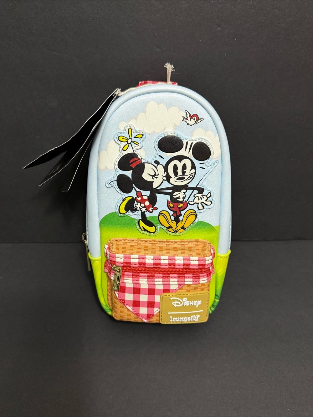 Loungefly Disney Mickey Minnie Picnic Blanket Pencil Case Leather Bag New W Tag